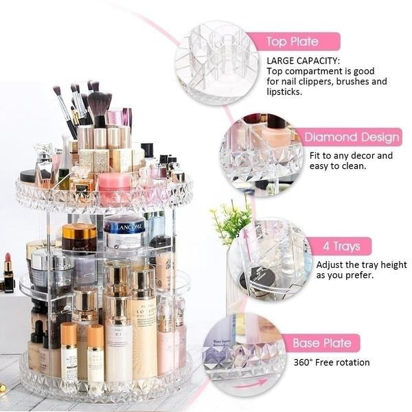 360 Rotating Makeup Crystal Storage Stand Box Big size (Premium Quality)