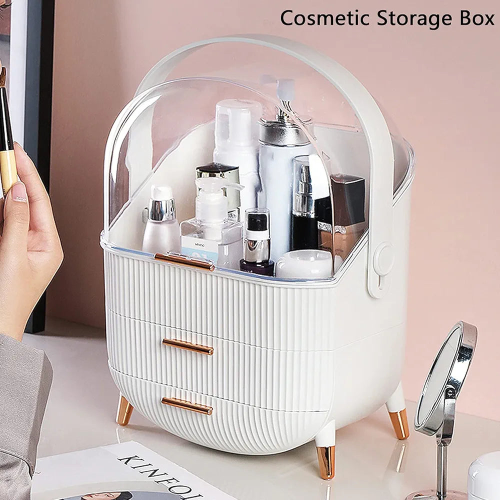 Elegant Multi-Layer Cosmetic Organizer with Lid & Drawers