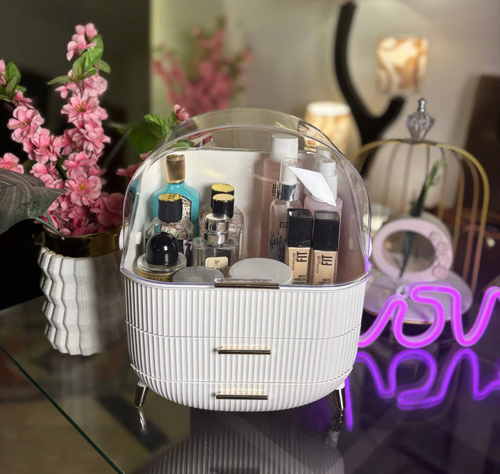 Elegant Multi-Layer Cosmetic Organizer with Lid & Drawers